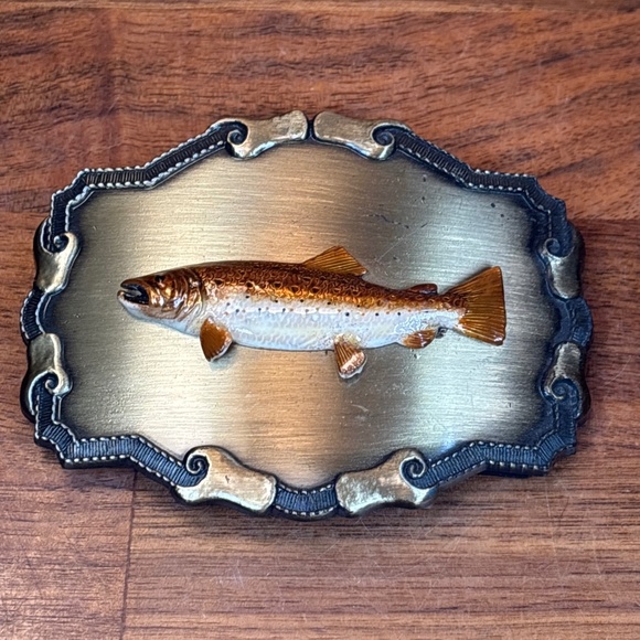 Vintage 1977 RAINTREE CHINOOK SALMON BELT BUCKLE Fishing Angler 3.5” X 2.75” - Picture 1 of 7